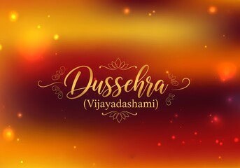 Elegant Dussehra Vijayadashami celebration design with ornate typography and vibrant background for festive cards