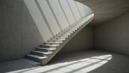 Naklejka premium Interior of a contemporary home with a wooden staircase leading up to an empty loft, a stairway to heaven