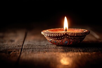 Illuminated diya lamp casting warm glow, symbolizing hope and ce