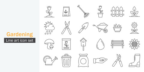 Set of Gardening Icon Pack  Line Art Style Design Template