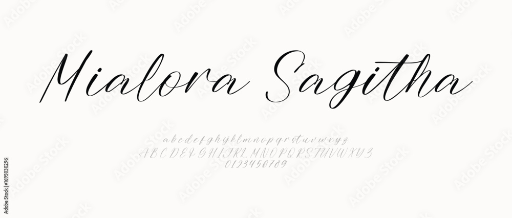 Fototapete signature font uppercase lowercase and number. script font calligraphy logotype elegant font type fo