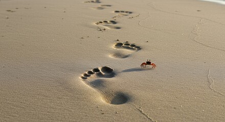 Footprints in sand leading into the distance on a sunny beach