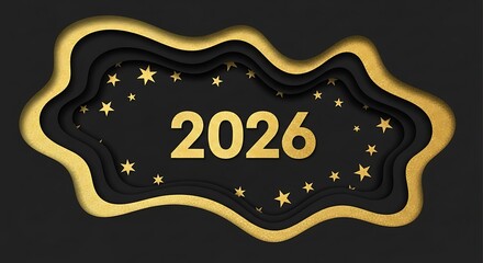 Celebrate exciting new year 2026 with sparkling gold stars and elegant layered design