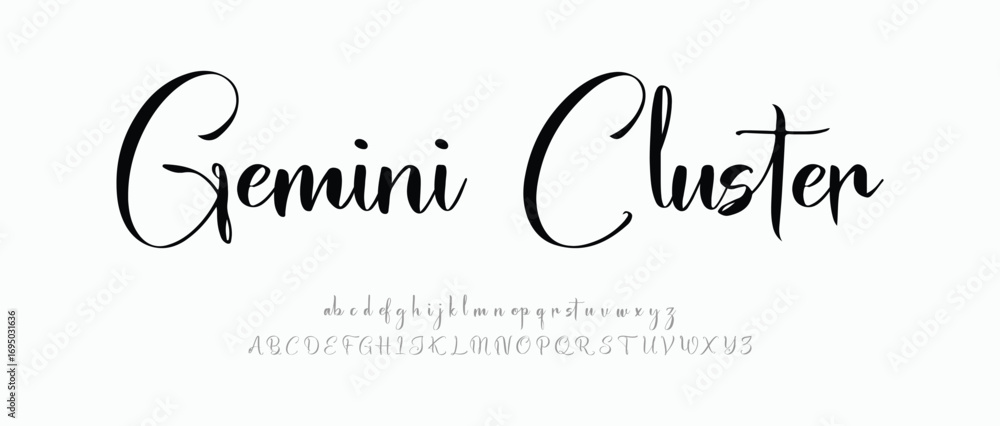 Fototapete signature font uppercase lowercase and number. script font calligraphy logotype elegant font type fo