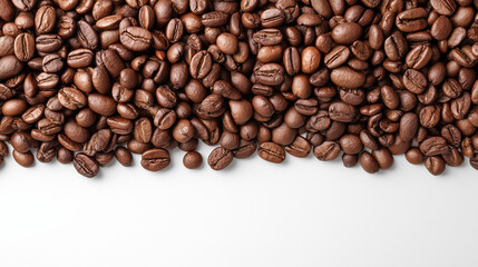 Obraz premium Dark Roasted Coffee Beans on White Background with Copy Space