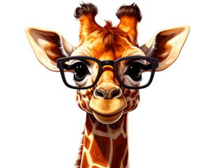 Firefly_-Baby giraffe with glasses, cartoon style, transparent PNG