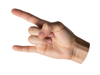 Hand making horns gesture with extended index and little finger, symbolizing rock, energy, expression, identity