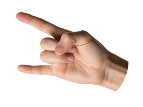 Hand making horns gesture with extended index and little finger, symbolizing rock, energy, expression, identity