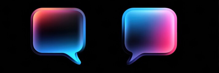Colorful Digital Speech Bubbles in Vibrant Shades of Blue and Pink on a Black Background Showcasing Modern Communication