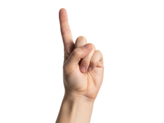 Hand with raised index finger pointing upward, symbolizing attention, direction, instruction, focus, guidance, importance