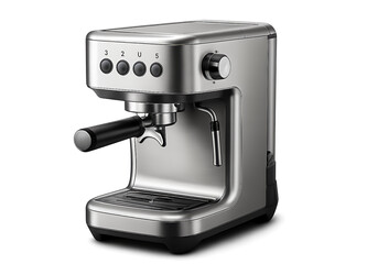 Modern stainless steel espresso machine isolated on transparent background isolated on transparent background