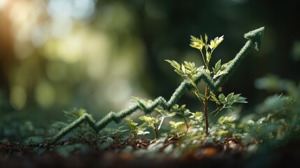 Conceptual Growth Visualization Vibrant, Growing Plant Graph Illustration with Upsurge Elements, Perfect for Branding and Inspirational Projects.