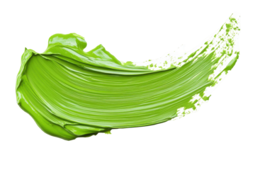 Green paint stroke texture isolated on transparent background. Light green acrylic paint brush stroke isolated on white background.
