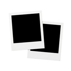 Two blank instant photo frames memories mockup family vintage style empty space design black on transparent background