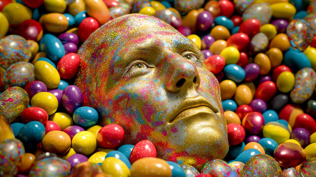 colorful easter eggs  art face among eggs - Powered by Adobe
