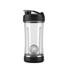 Transparent shaker bottle with black lid isolated on transparent background isolated on transparent background