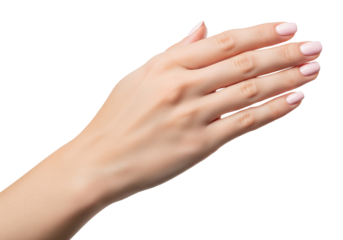 A View of a woman Hand with Pink Manicured Nails Reaching Out to the Side