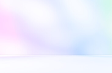 Abstract colourful room studio with green pink purple blue colours. Shadow of leaves overlay effect. Product presentation showroom. Minimal mock up blurred backdrop.