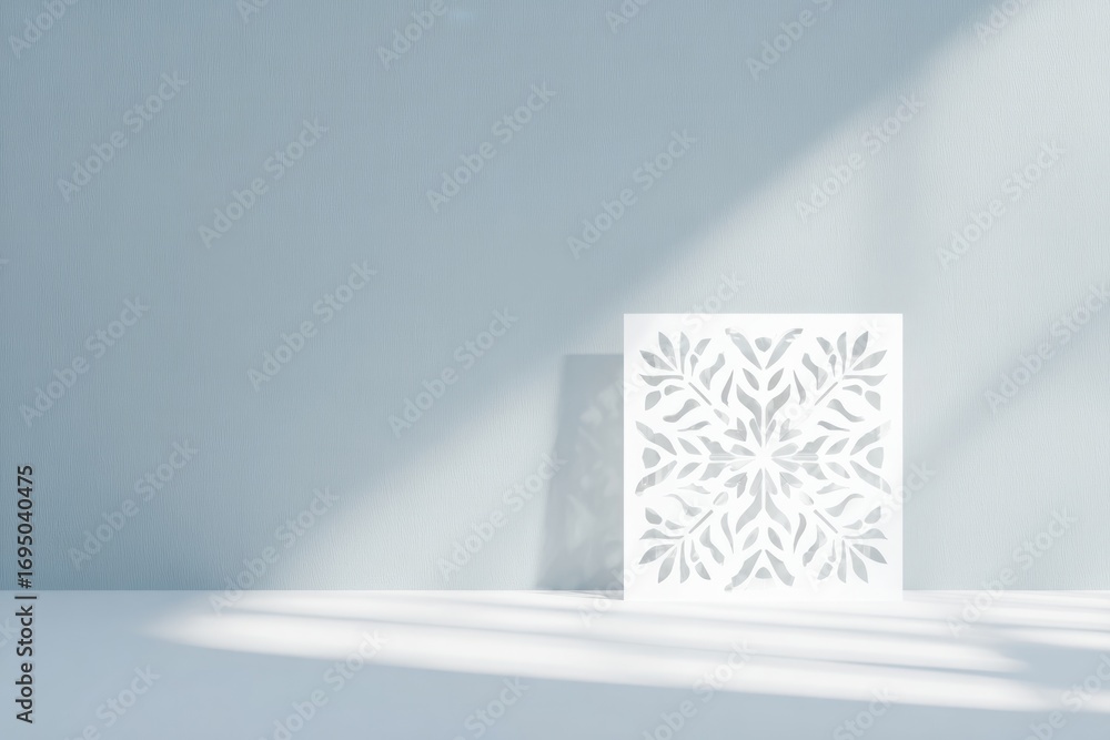 Poster intricate white panel casting soft shadows on minimalistic backg