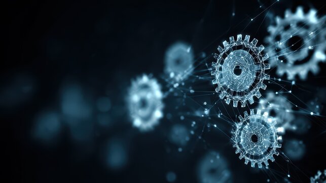 Stunning CloseUp of Gears on Dark Background Advanced Technology, Big Data Concept, Ar Bdeb D Fde Deac, Perfect for Business Campaigns and Presentations, Inspiring Innovation and Progress.