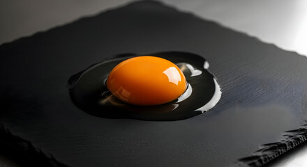 Egg Yolk on Black Slate, Culinary Still Life Capturing Gourmet Ingredient Details