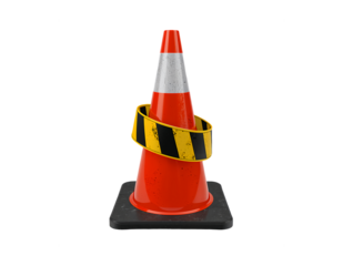Orange traffic cone with caution tape isolated on transparent background isolated on transparent background