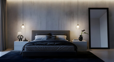 Elegant and Luxurious Bedroom Interior Design with Modern Decor and Ambiance Lighting