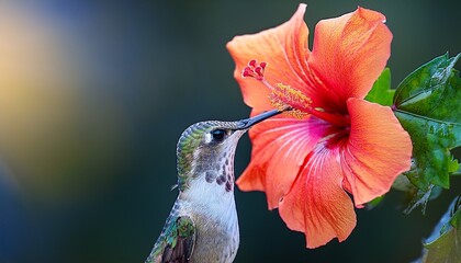 Obraz premium macro photography of a hummingbird feeding on a hibiscus flower