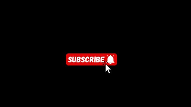Dynamic red subscribe button animation with clicking cursor and notification bell icon, perfect for engaging video content creators and channel growth strategies
