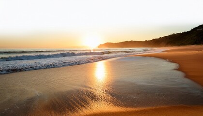 Obraz premium gentle waves lapping on a sandy beach at sunrise isolated on white background