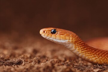 Obraz premium Sleek orange snake gracefully poised against textured brown back