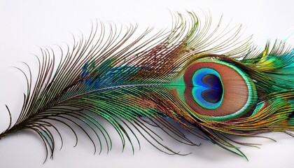 Fototapeta premium peacock feather with vibrant hues on a white background