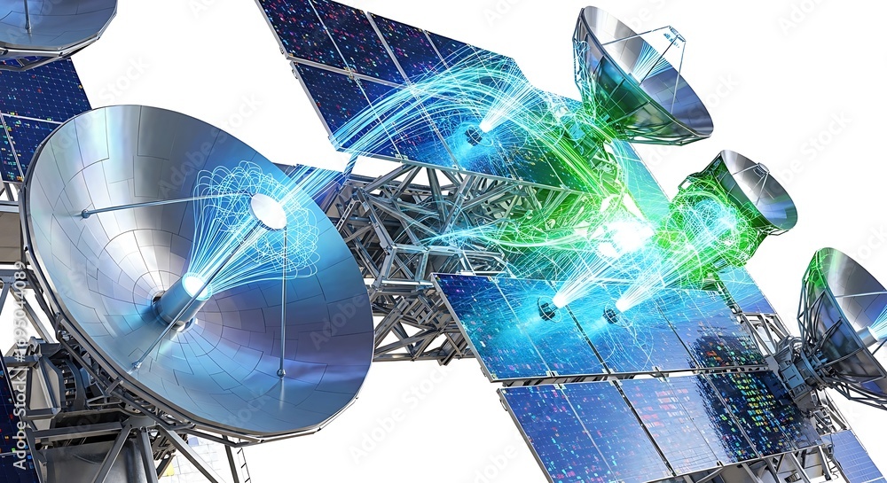 Aufkleber futuristic satellite communication and solar power arrays enabling global data transmission and conn