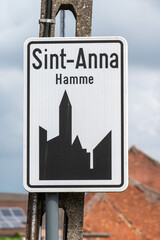 Road sign of the village of Sint Anna, Part of Hamme, East Flanders, Belgium