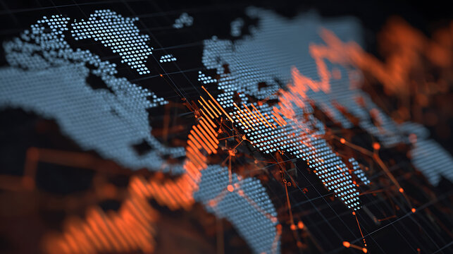 global financial concept showing world map with digital stock trading chart overlay