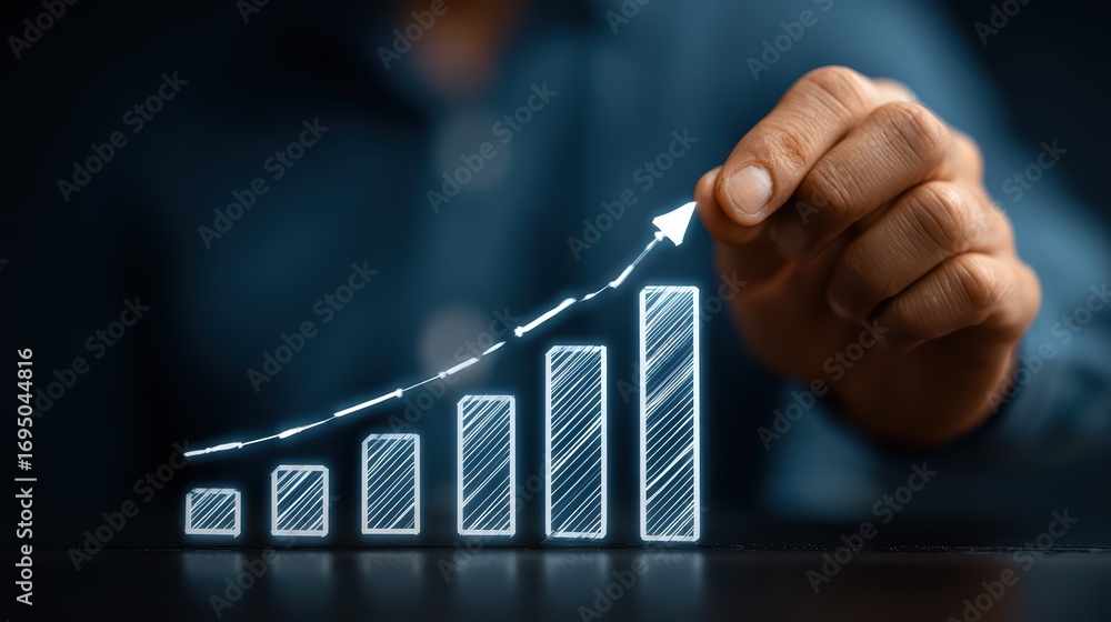 Poster dynamic business growth visualized a graph bar chart being sketchily crafted for profitable campaign