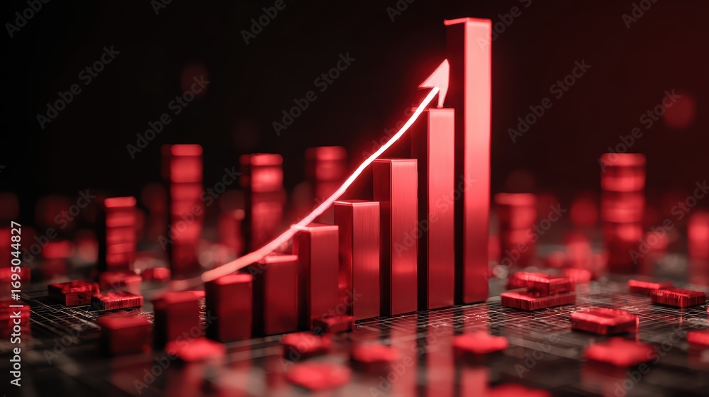 Poster striking bar graph with red lights on black background ideal for business presentations, data visual