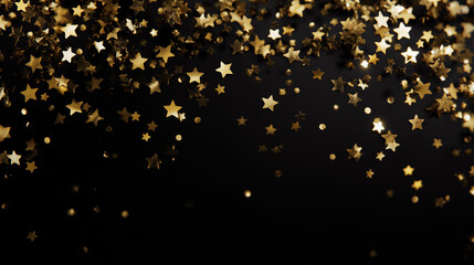 Golden star confetti falling on black background
