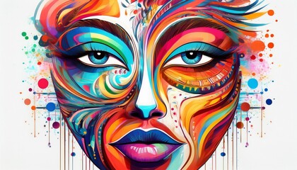 Naklejka premium vibrant abstract face art on a white background