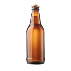 Brown Beer Bottle with Golden Cap on Transparent Background Isolated on Black