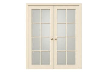 Obraz premium Elegant beige French doors with frosted glass, isolated on transparent background