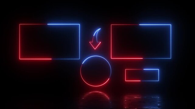 neon outro template with glowing rectangles and circle