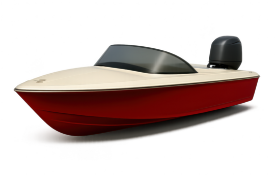 Red and cream speedboat, modern design, isolated on transparent background.