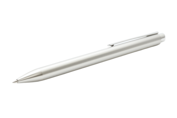 Silver ballpoint pen isolated on transparent background.