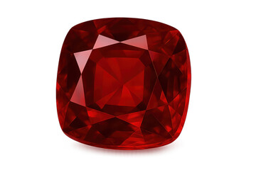 Fototapeta premium Vibrant red cushion cut ruby gemstone isolated on transparent background