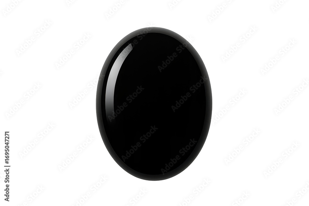 Poster glossy black oval shape isolated on transparent background with bright reflection