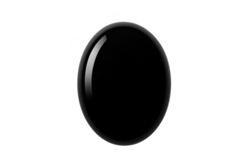 Glossy black oval shape isolated on transparent background with bright reflection