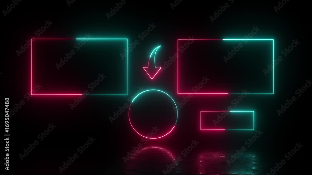 Poster subscribe button and outro for gaming and video channels youtube end screen animation. neon cyan and