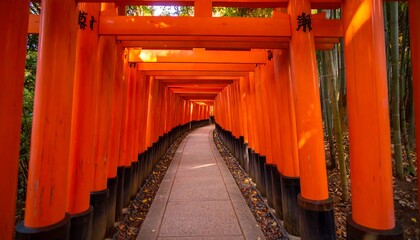 Japanese torii gate tunnel pathway