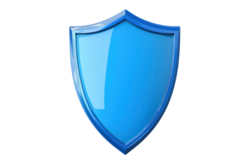 Shiny blue shield isolated on transparent background. Blue shield isolated on white background.
